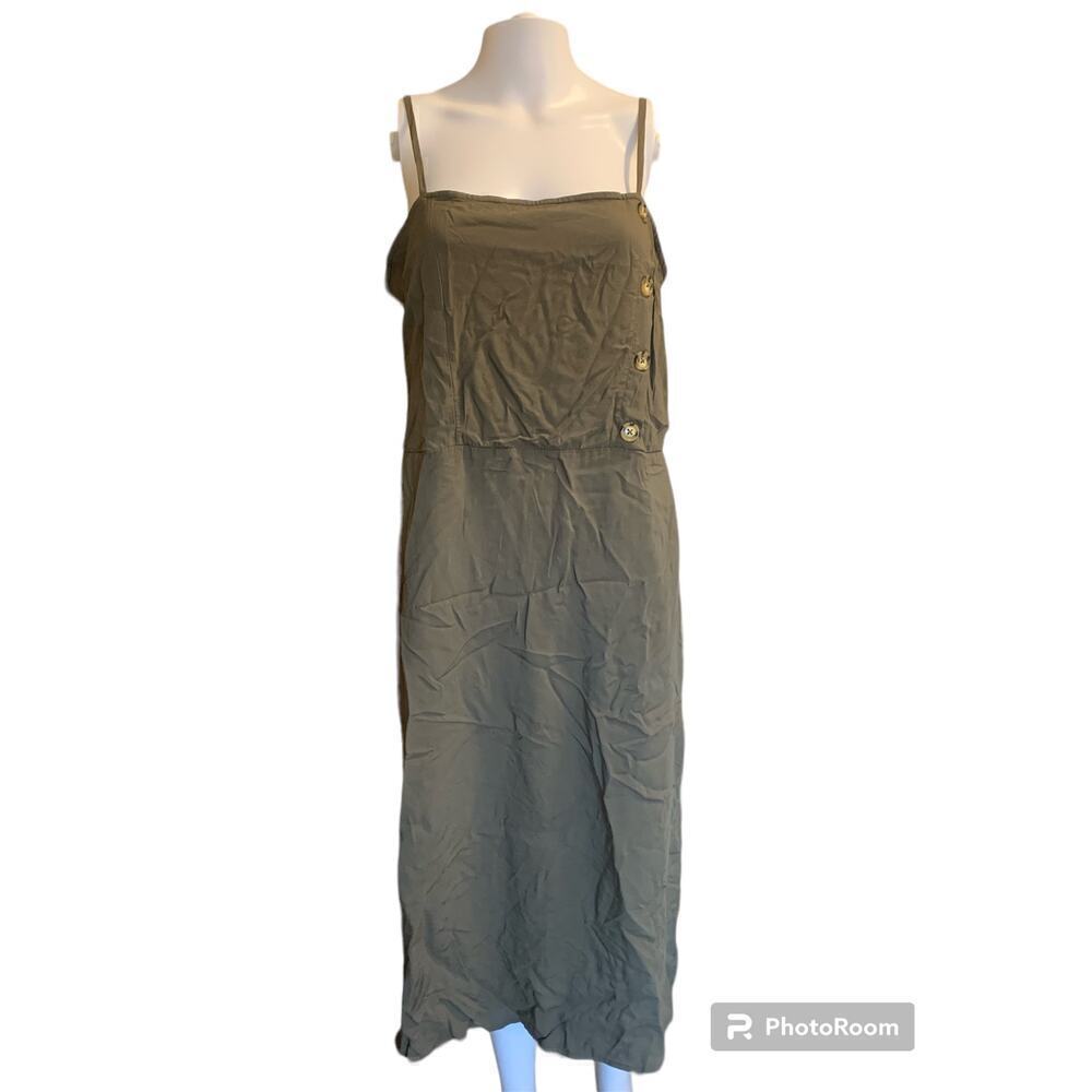 Xhilaration Juniors Size XL Midi Dress Olive Green Cinch Waist Strappy Pockets